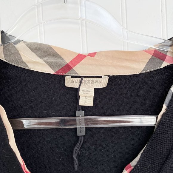 Burberry Checked-Trim Nova Merino Wool Cardigan Black Size Small - Picture 9 of 14